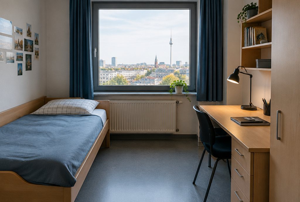 가구가 갖춰진 독일 학생 기숙사 방